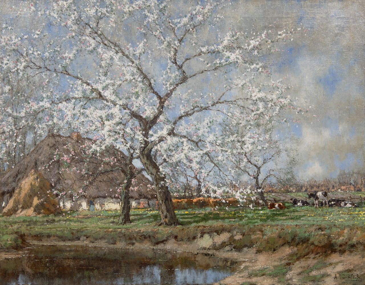 Gorter A.M.  | 'Arnold' Marc Gorter | Paintings offered for sale | Blooming apple tree by a farm, oil on canvas 75.6 x 96.3 cm, signed l.r.