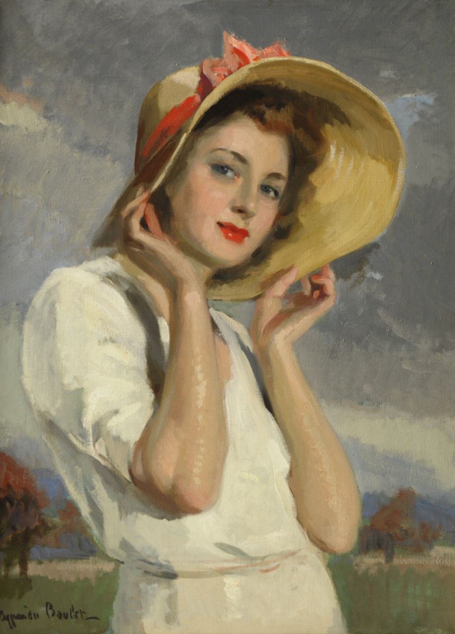 Boulet C.E.  | Cyprien Eugène Boulet | Paintings offered for sale | Lady with straw hat, oil on canvas 73.2 x 54.0 cm, signed l.l.