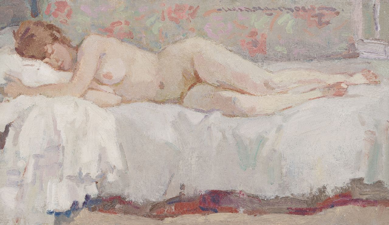 Boer H. de | Hessel de Boer, Reclining nude, oil on canvas 30.7 x 51.5 cm, signed u.r.