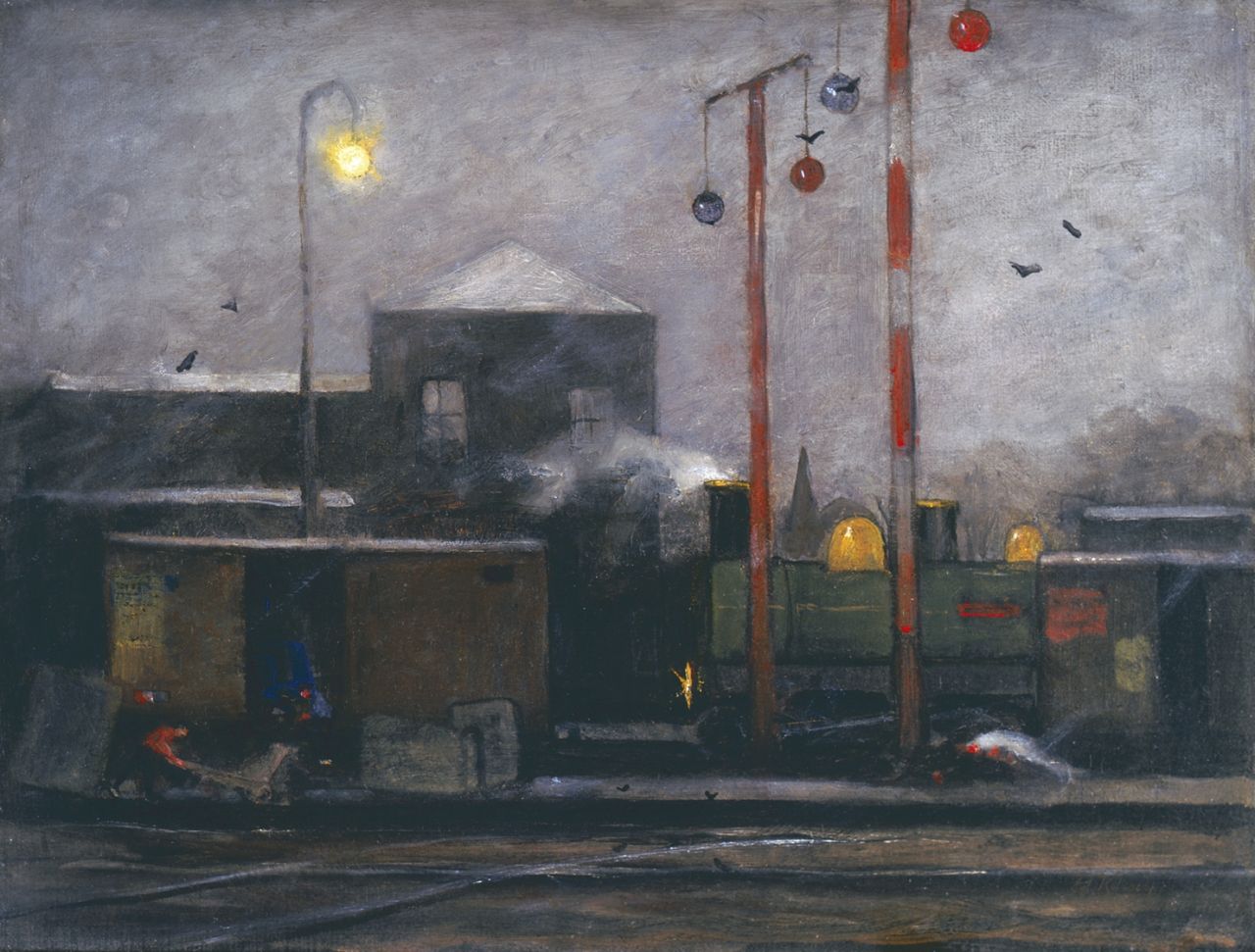 Karsen J.E.  | Johann 'Eduard' Karsen, A railroad yard, oil on canvas 34.5 x 45.5 cm, signed l.r.
