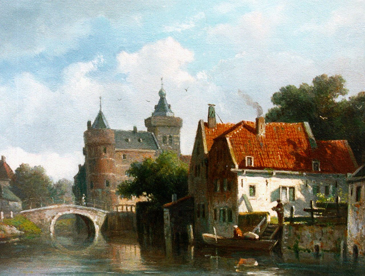 Eversen A.  | Adrianus Eversen, A townscape with a castle in the distance, oil on panel 19.2 x 25.6 cm, signed l.r. with monogram