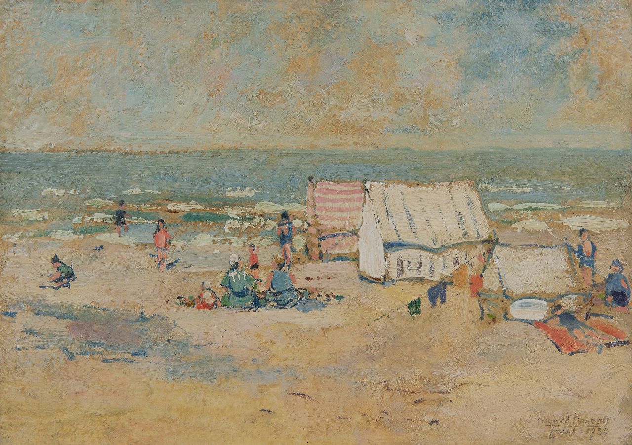 Houbolt E.  | 'Eduard' Johannes Fredericus Houbolt | Paintings offered for sale | At the quiet beach, Scheveningen, oil on panel 22.4 x 31.6 cm, signed l.r. and dated 1939