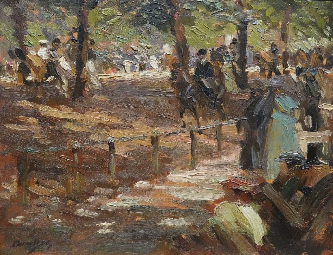 Barnett W.D.  | Walter Durac Barnett | Paintings offered for sale | Rotten Row in Hyde Park, London, oil on panel 18.7 x 23.9 cm, signed l.l. and dated '08