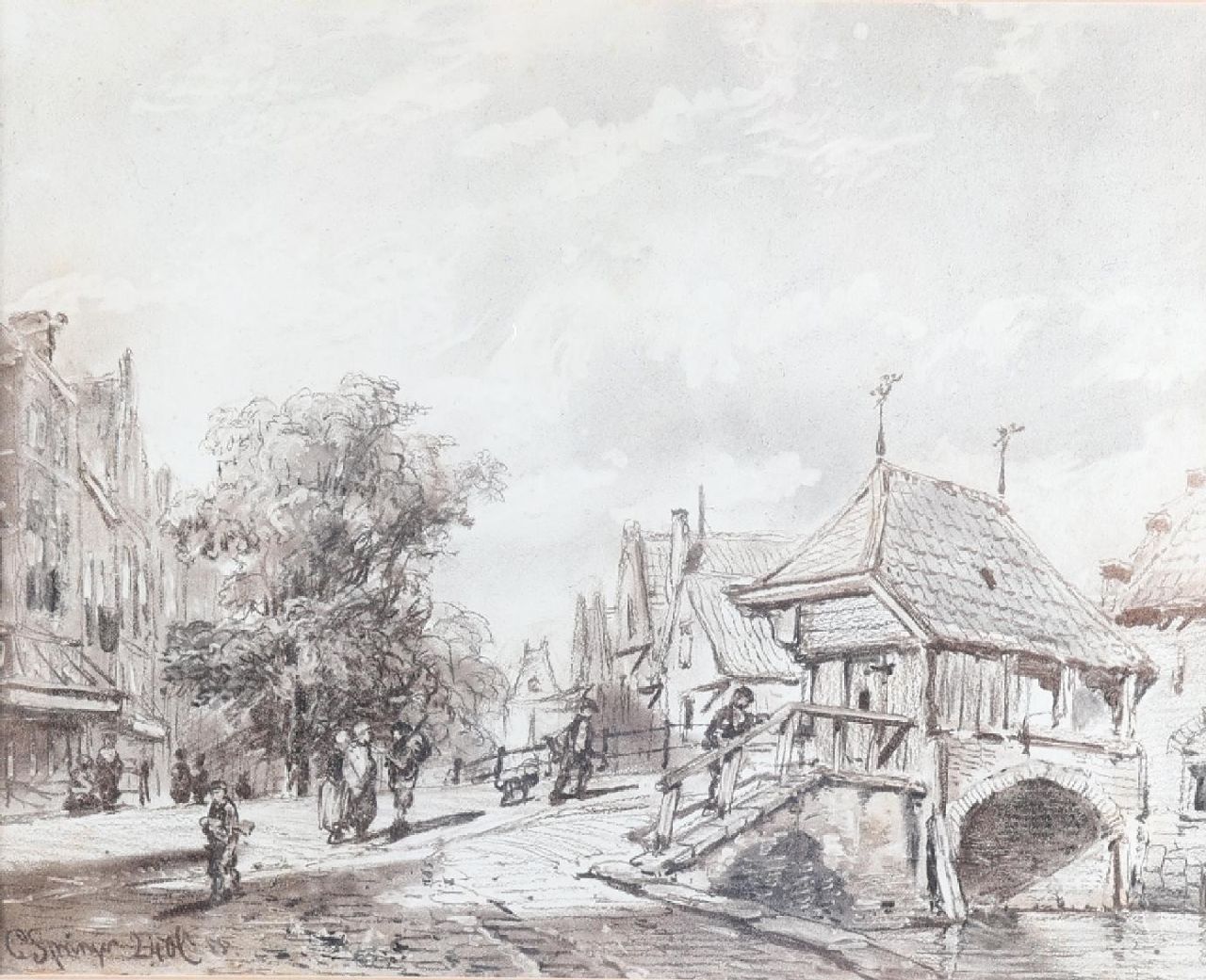 Springer C.  | Cornelis Springer | Watercolours and drawings offered for sale | -, charcoal on paper 40.0 x 50.0 cm