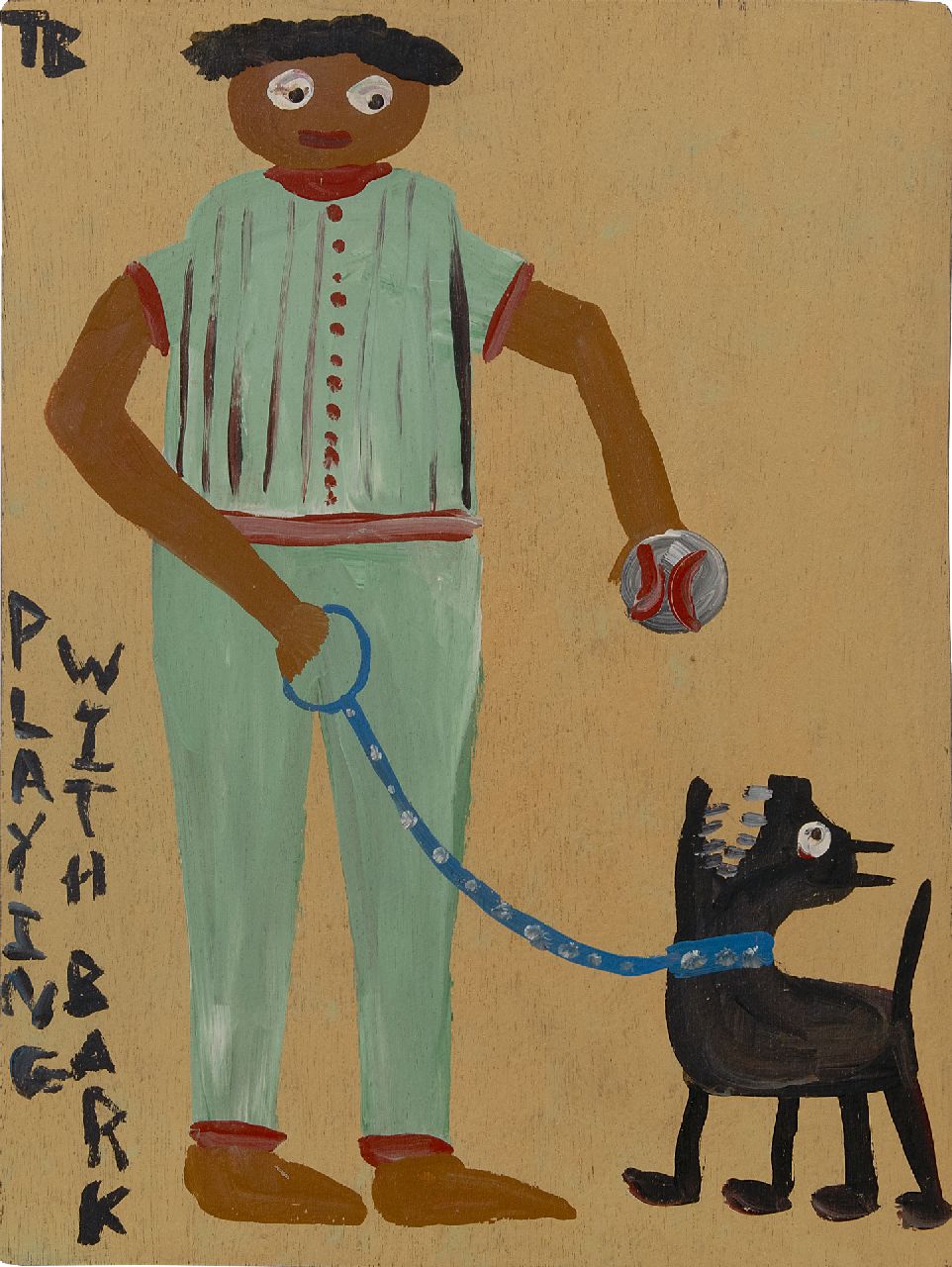 Brown T.  | Timothy 'Tim' Brown | Paintings offered for sale | Playing with Bark, acrylic on panel 46.0 x 34.5 cm, signed u.l. with ini and dated 1988