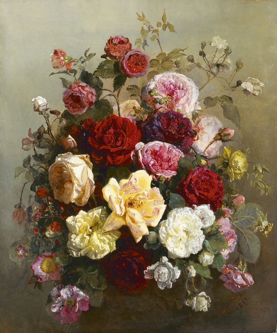 Peters A.  | Anna Peters, A still life of roses, oil on canvas 58.0 x 48.3 cm, signed l.r. and dated 1863