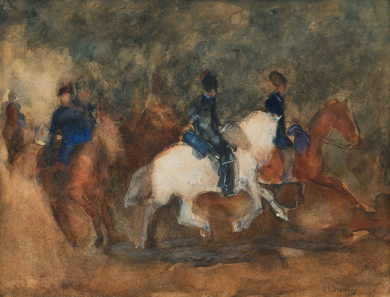 George Hendrik Breitner | Cavalry, watercolour on paper, 25.8 x 33.8 cm, signed l.r. and painted ca. 1905