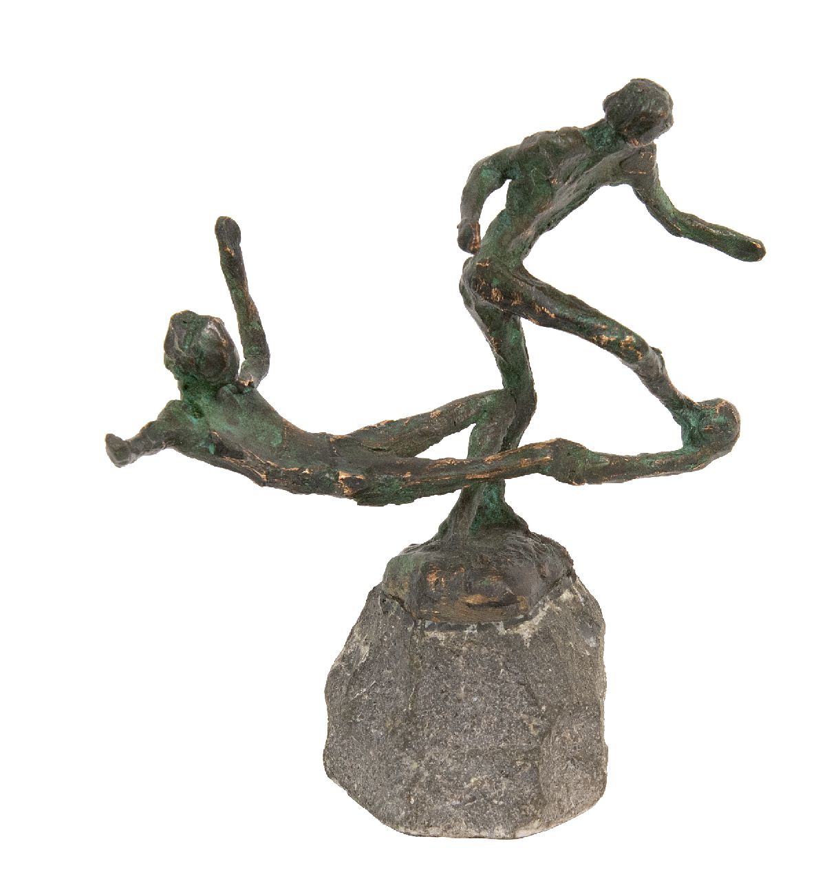 Bakker W.F.  | Willem Frederik 'Jits' Bakker | Sculptures and objects offered for sale | Sliding (Johan Cruijff), bronze 15.5 x 14.0 cm, signed on the base