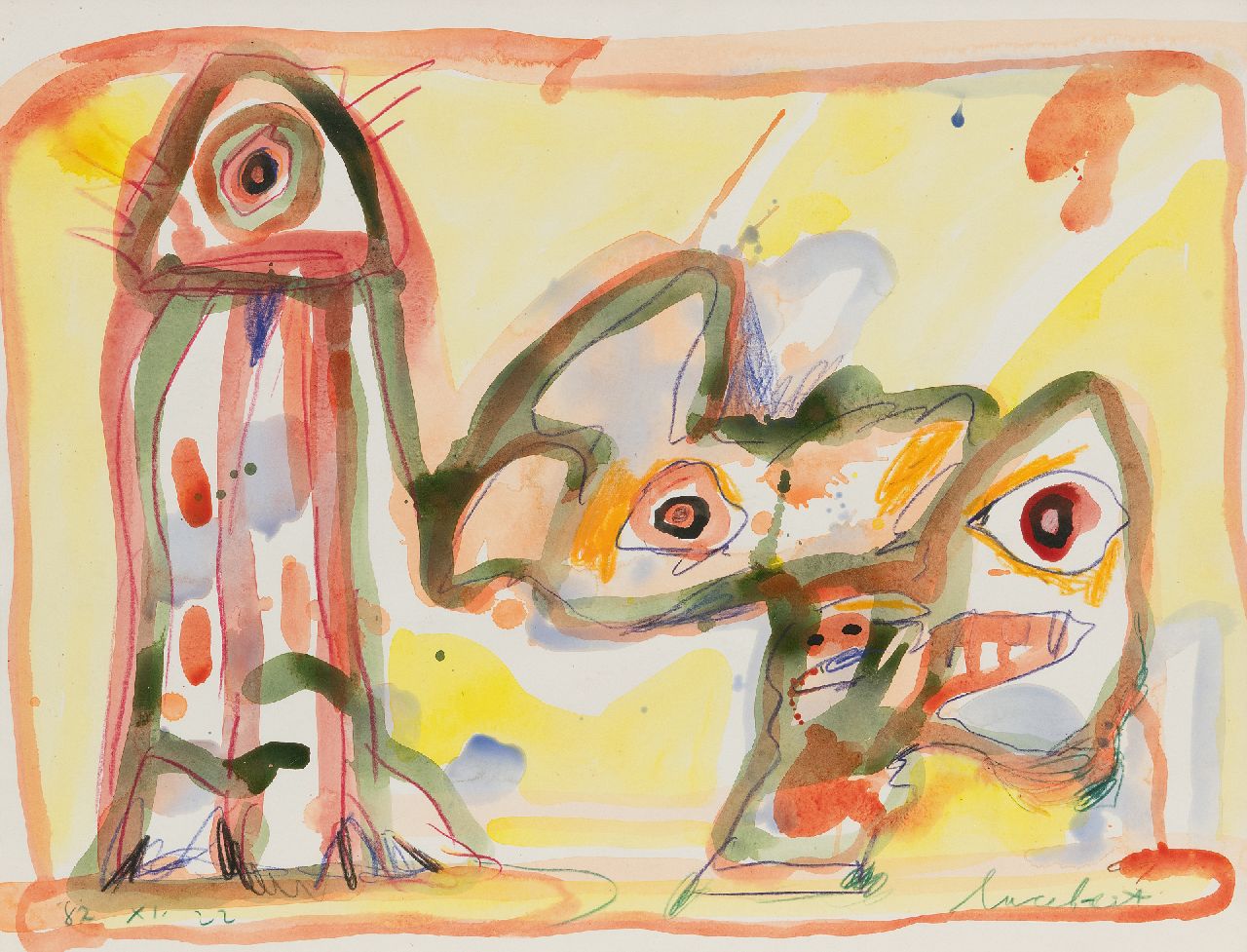 Lucebert (Lubertus Jacobus Swaanswijk) | Lucebert (Lubertus Jacobus Swaanswijk) | Watercolours and drawings offered for sale | Untitled, chalk and watercolour on paper 65.4 x 49.8 cm, signed l.r. and dated '82.XI.22 Lucebert (Lubertus Jacobus Swaanswijk) | Lucebert (Lubertus Jacobus Swaanswijk) | Watercolours and drawings offered for sale | Untitled, chalk and watercolour on paper 65.4 x 49.8 cm, signed l.r. and dated '82.XI.22