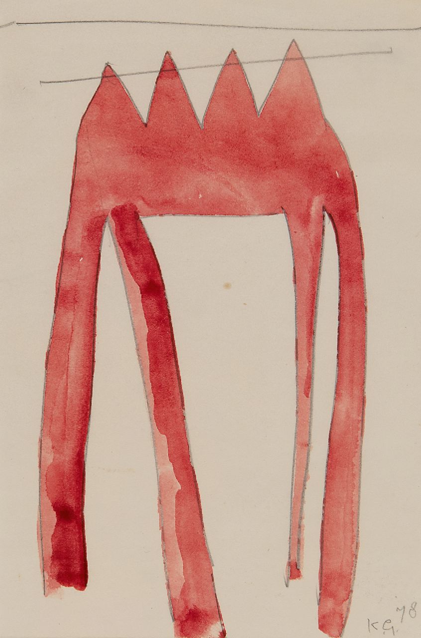 Gubbels K.  | Klaas Gubbels | Watercolours and drawings offered for sale | Red table, pencil and watercolour on paper 14.2 x 9.9 cm, signed l.r. with initials and dated 78