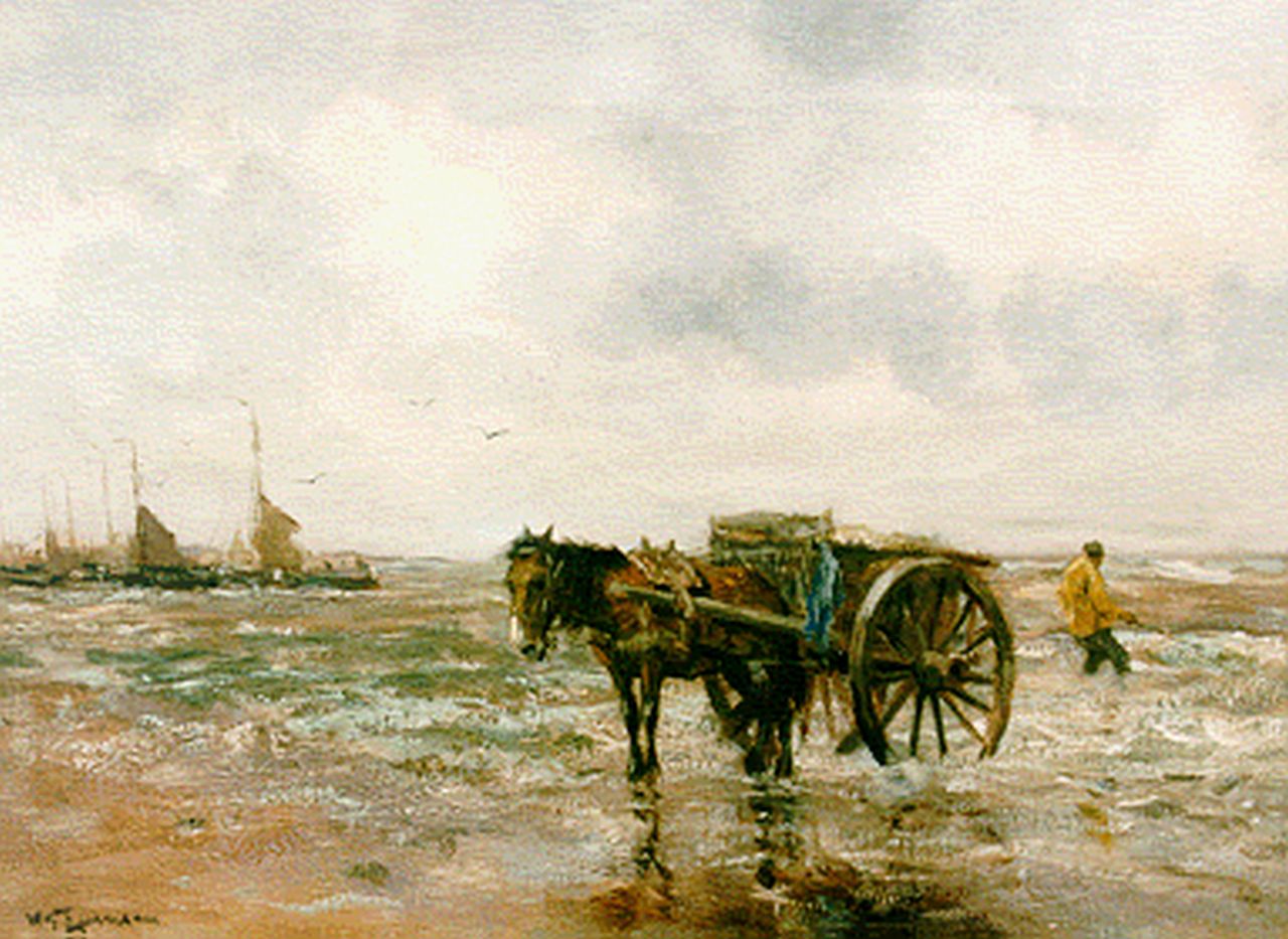 Jansen W.G.F.  | 'Willem' George Frederik Jansen, A shellfischer, oil on canvas 39.6 x 54.2 cm, signed l.l.