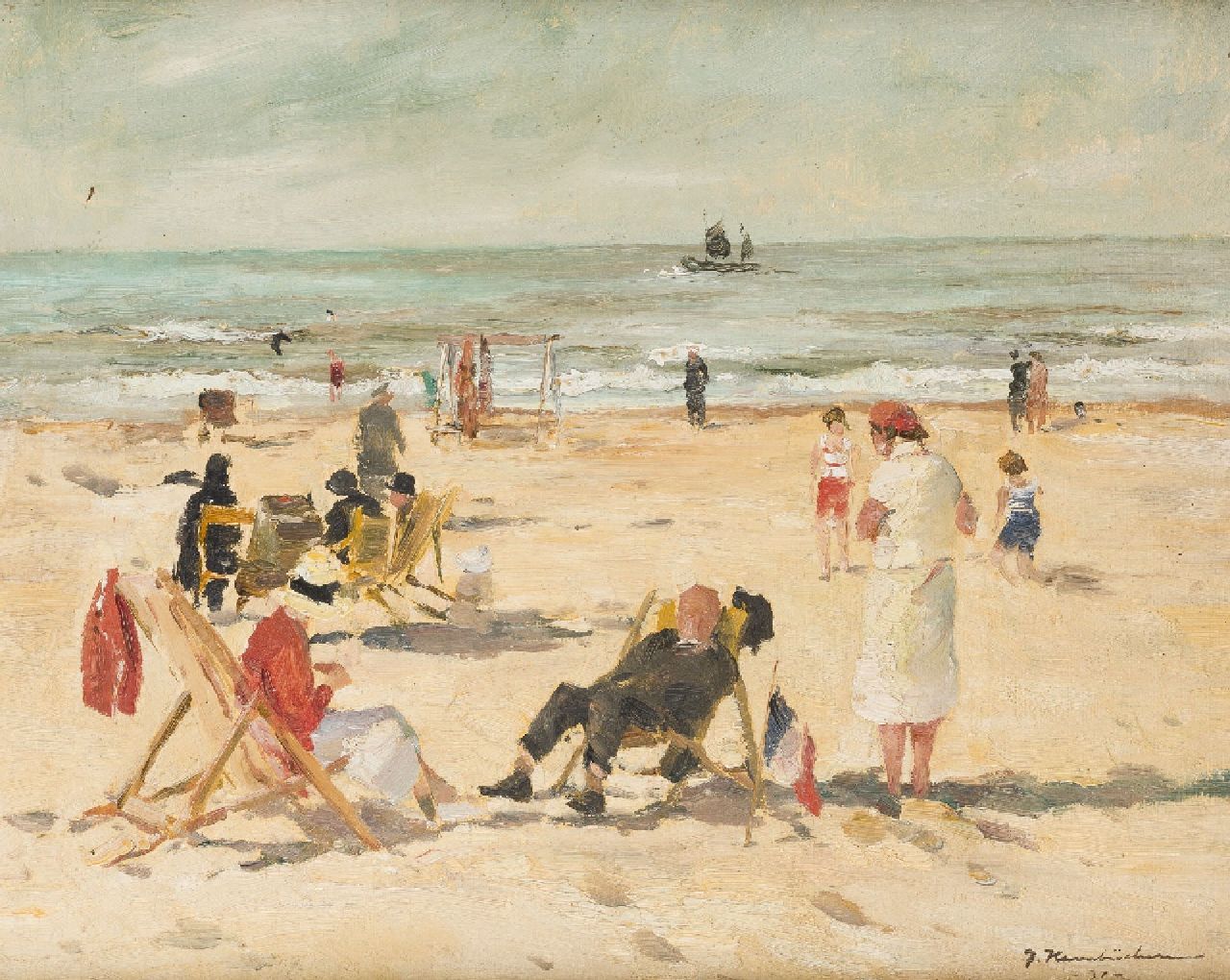 Hambüchen G.  | Georg Hambüchen | Paintings offered for sale | Beach scene in Katwijk, oil on canvas 39.7 x 49.5 cm, signed l.r. and dated '31