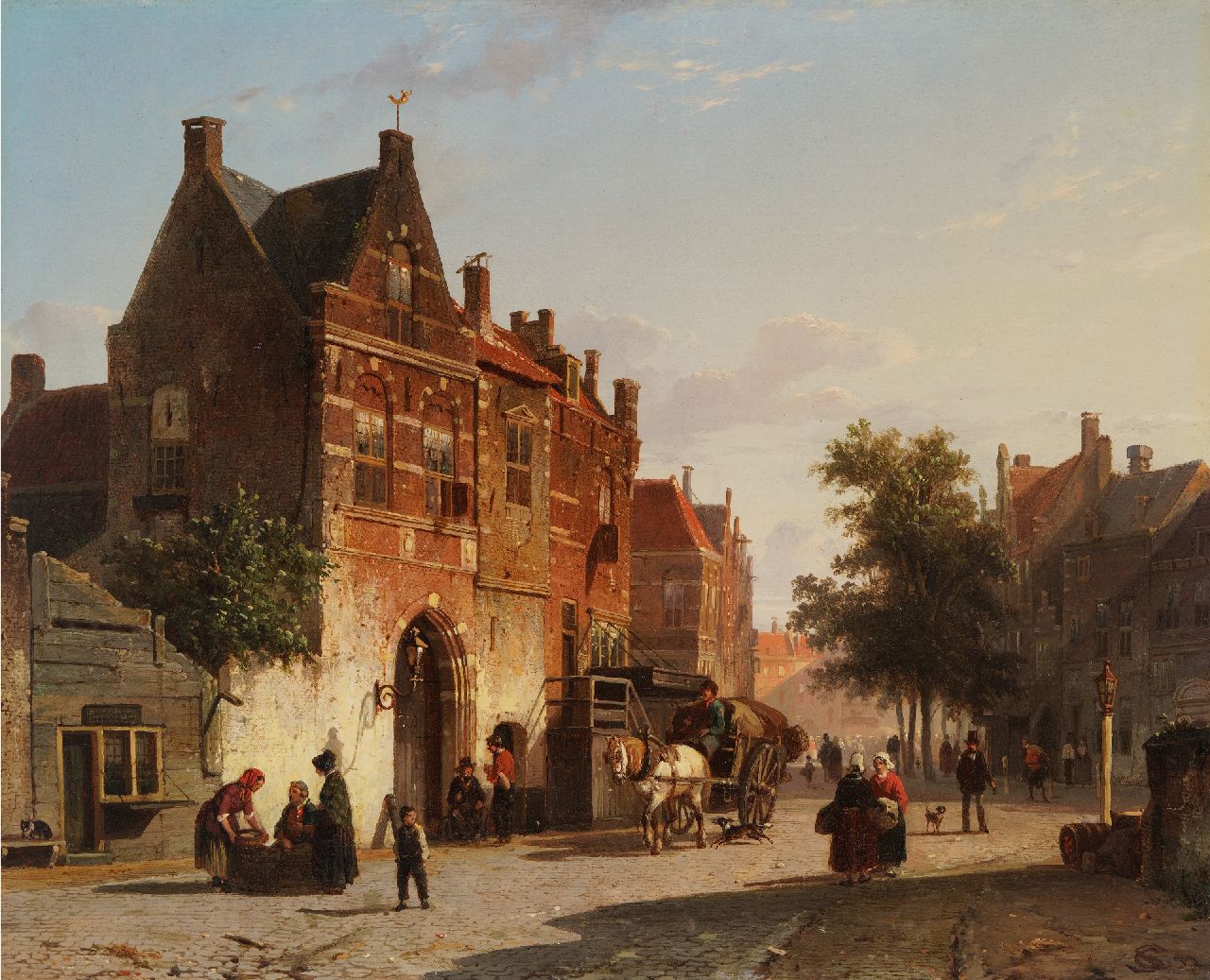 Springer C. | Cornelis Springer, Dutch cityscape with market square, oil on panel 34.2 x 42.3 cm, signed l.r. and dated '52 Springer C. | Cornelis Springer, Dutch cityscape with market square, oil on panel 34.2 x 42.3 cm, signed l.r. and dated '52