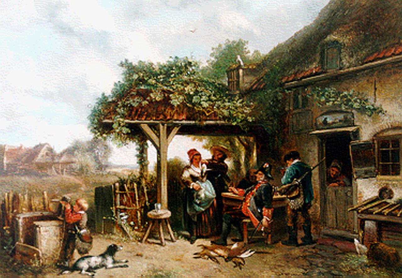 Kate J.M.H. ten | Johan 'Mari' Henri ten Kate, The tavern, oil on panel 52.8 x 73.5 cm, signed l.l.