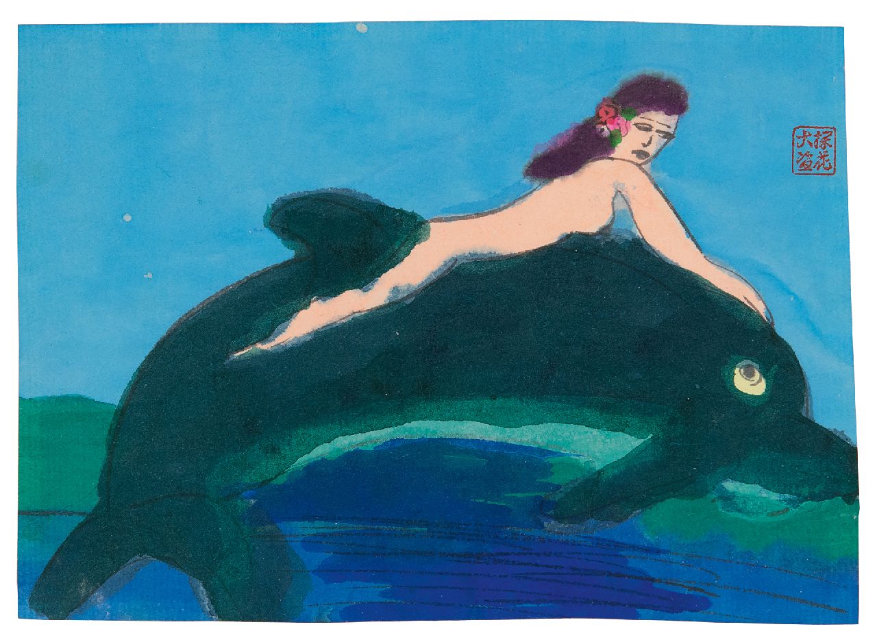 Walasse Ting | Dolphin, filt-tip pen and watercolour on paper, 11.7 x 16.3 cm, signed u.r. with the artist's stamp Walasse Ting | Dolphin, filt-tip pen and watercolour on paper, 11.7 x 16.3 cm, signed u.r. with the artist's stamp