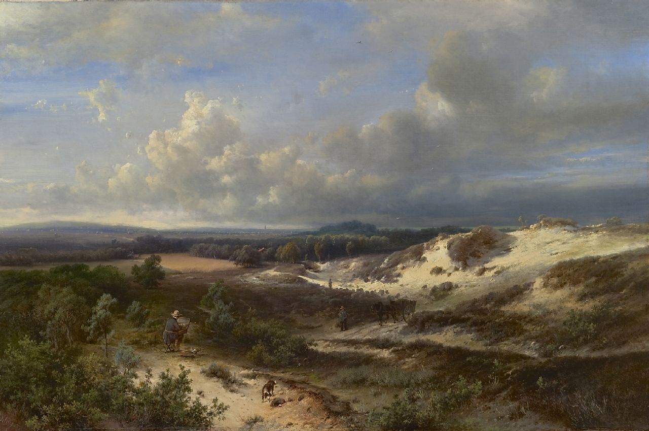 Springer C.  | Cornelis Springer | Paintings offered for sale | Painter painting in the dunes by the sea, oil on canvas 56.5 x 84.5 cm, signed l.l. 'Kluyver' and l.r. 'C. Springer'