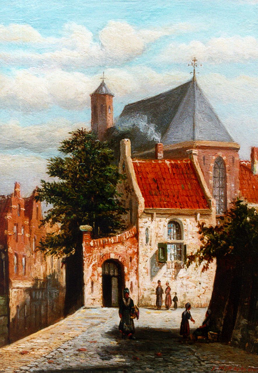 Mittertreiner J.J.  | Johannes Jacobus Mittertreiner, A sunlit town, oil on panel 19.2 x 14.2 cm, signed l.r.