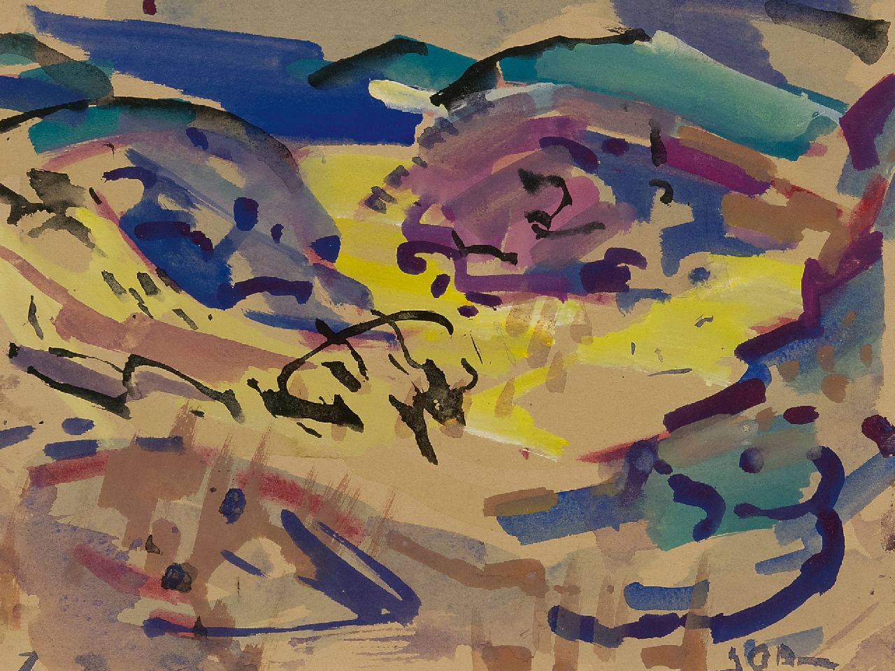 Jordens J.G.  | 'Jan' Gerrit Jordens, Landscape  Schiermonnikoog, watercolour on paper 23.0 x 30.8 cm, signed l.r. and dated 7 9 57