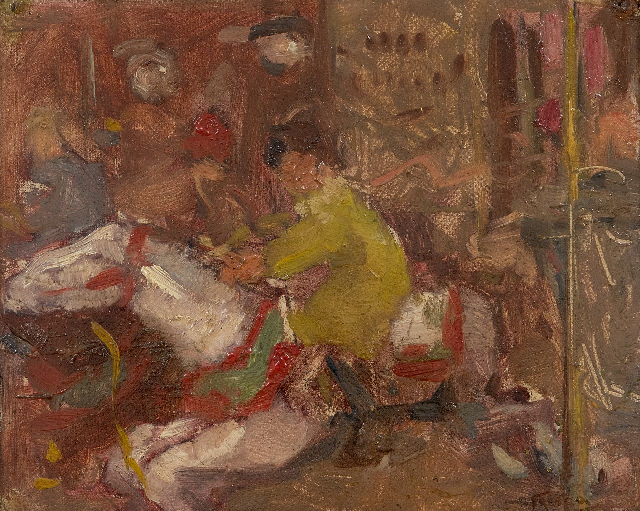 Fresco A.  | Abraham Fresco | Paintings offered for sale | Marga Fresco in the merry-go-round, oil on canvas laid down on board 18.0 x 23.0 cm, signed l.r.