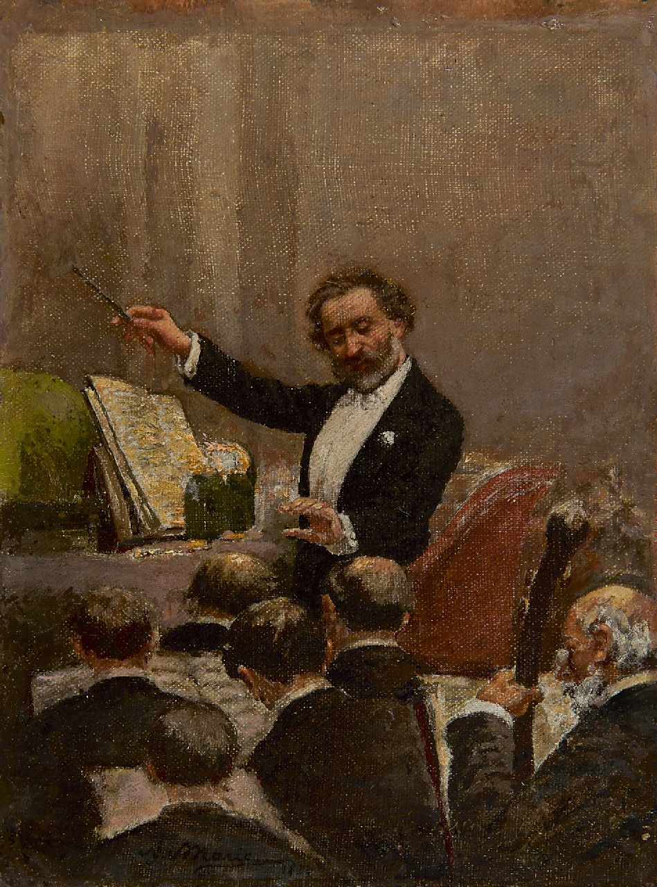 Marie A.E. | Adrien Emmanuel Marie, Giuseppe Verdi conducts the opera orchestra at the first performance of Aïda in Paris, 1880, oil on canvas 29.8 x 22.5 cm, signed c.l. and executed 1880 Marie A.E. | Adrien Emmanuel Marie, Giuseppe Verdi conducts the opera orchestra at the first performance of Aïda in Paris, 1880, oil on canvas 29.8 x 22.5 cm, signed c.l. and executed 1880