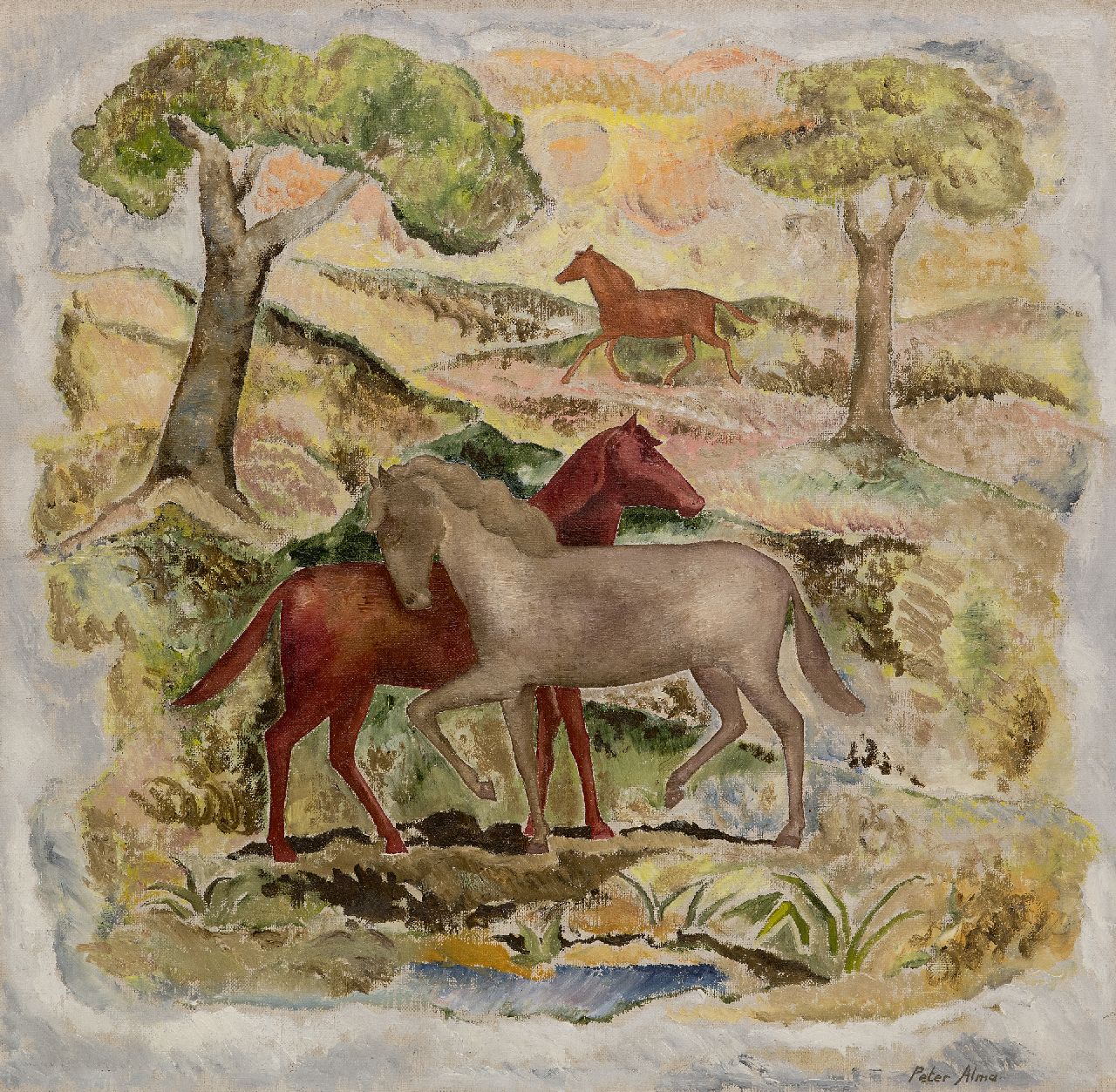 Alma P. | Petrus 'Peter' Alma | Paintings offered for sale | The Horses, oil on canvas 48.7 x 50.3 cm, signed l.r. Alma P. | Petrus 'Peter' Alma | Paintings offered for sale | The Horses, oil on canvas 48.7 x 50.3 cm, signed l.r.