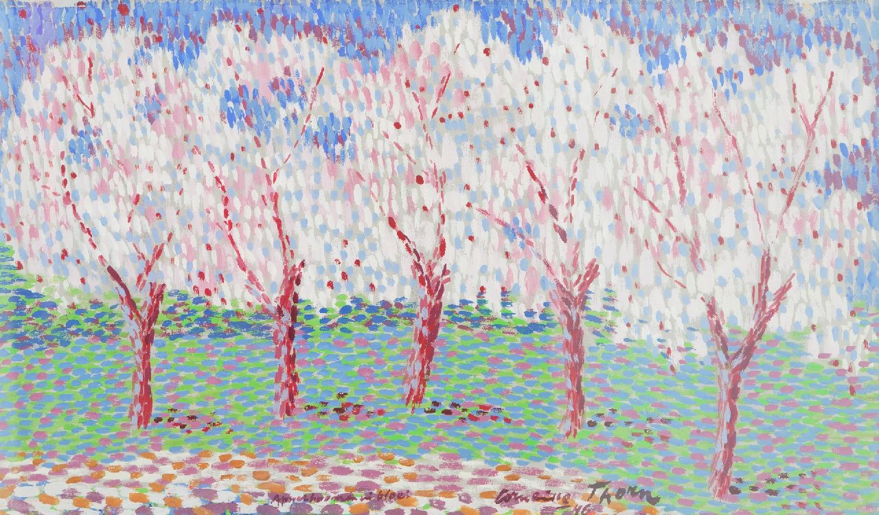 Corneille ('Corneille' Guillaume Beverloo)   | Corneille ('Corneille' Guillaume Beverloo) | Watercolours and drawings offered for sale | Apple trees in bloom, Thorn, gouache on paper 43.5 x 76.9 cm, signed l.c. and dated '46