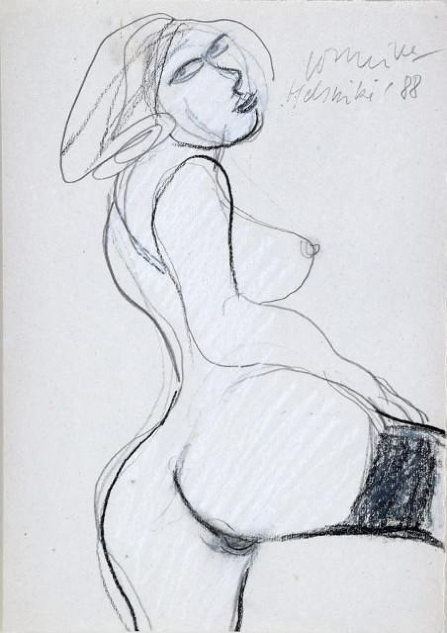 Corneille ('Corneille' Guillaume Beverloo)   | Corneille ('Corneille' Guillaume Beverloo) | Watercolours and drawings offered for sale | Woman, pencil and chalk on paper 29.7 x 21.0 cm, signed u.r. and dated 'Helsinki' '88