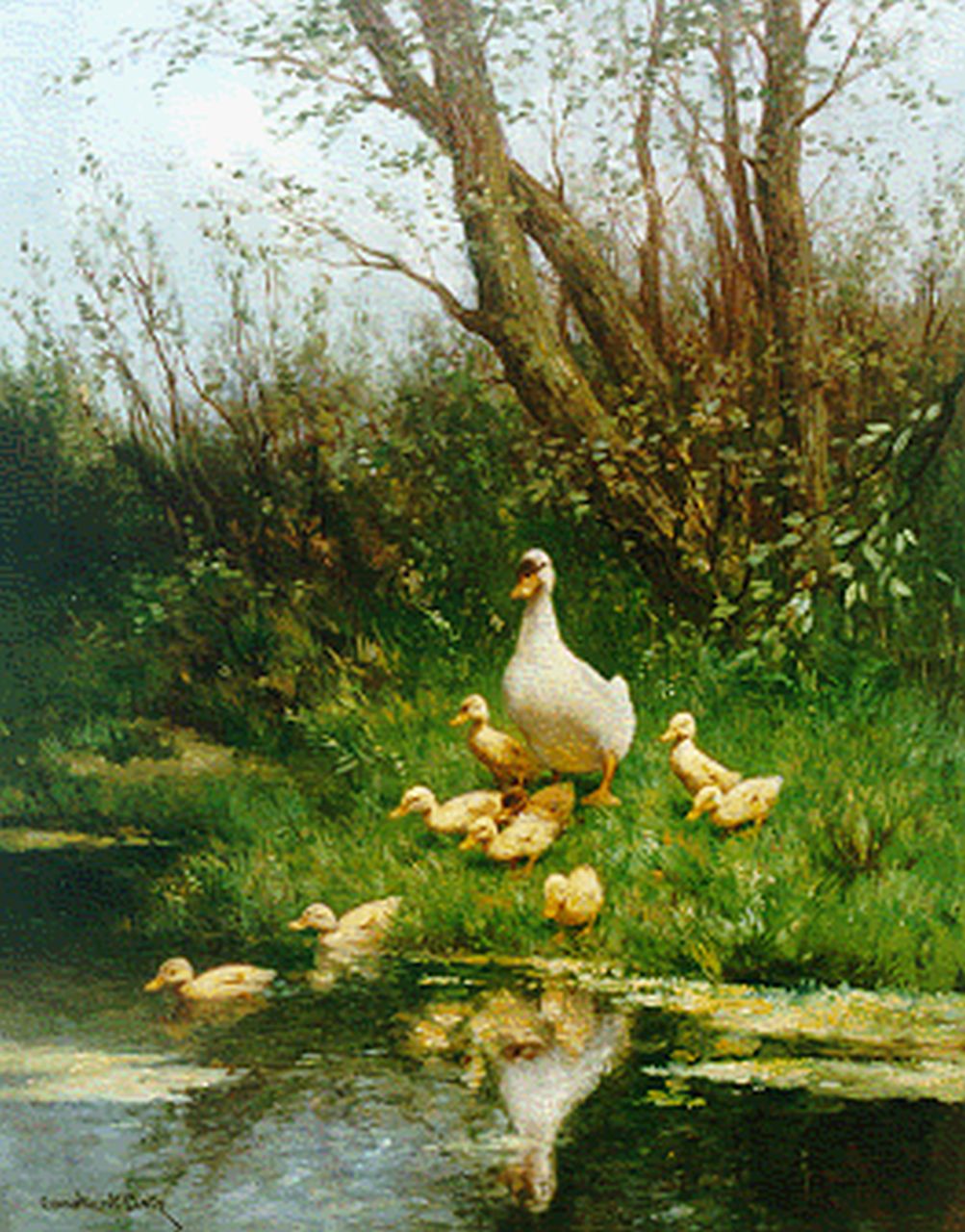 Artz C.D.L.  | 'Constant' David Ludovic Artz, A hen and ducklings on the riverbank, oil on canvas 50.0 x 40.0 cm, signed l.l.