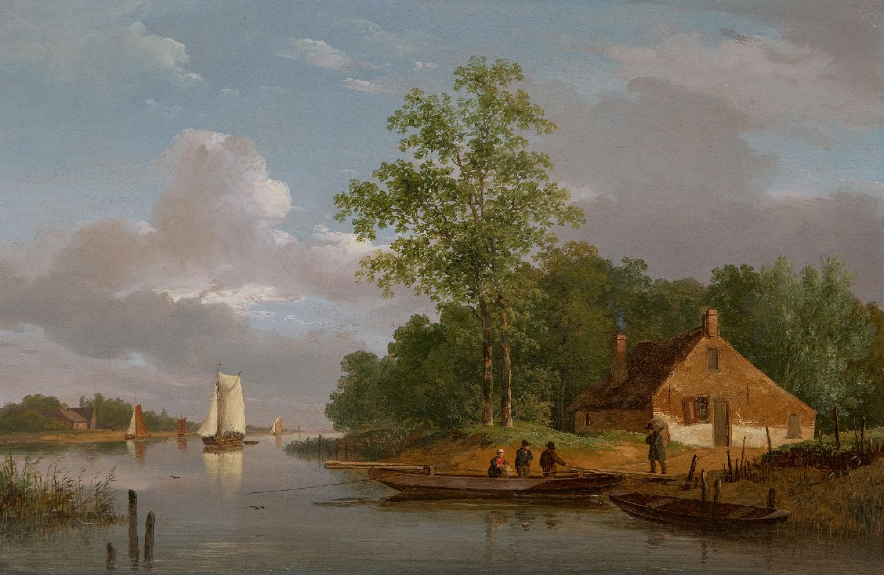 Schelfhout A.  | Andreas Schelfhout, The foot ferry, oil on panel 32.8 x 49.5 cm, painted ca. 1822