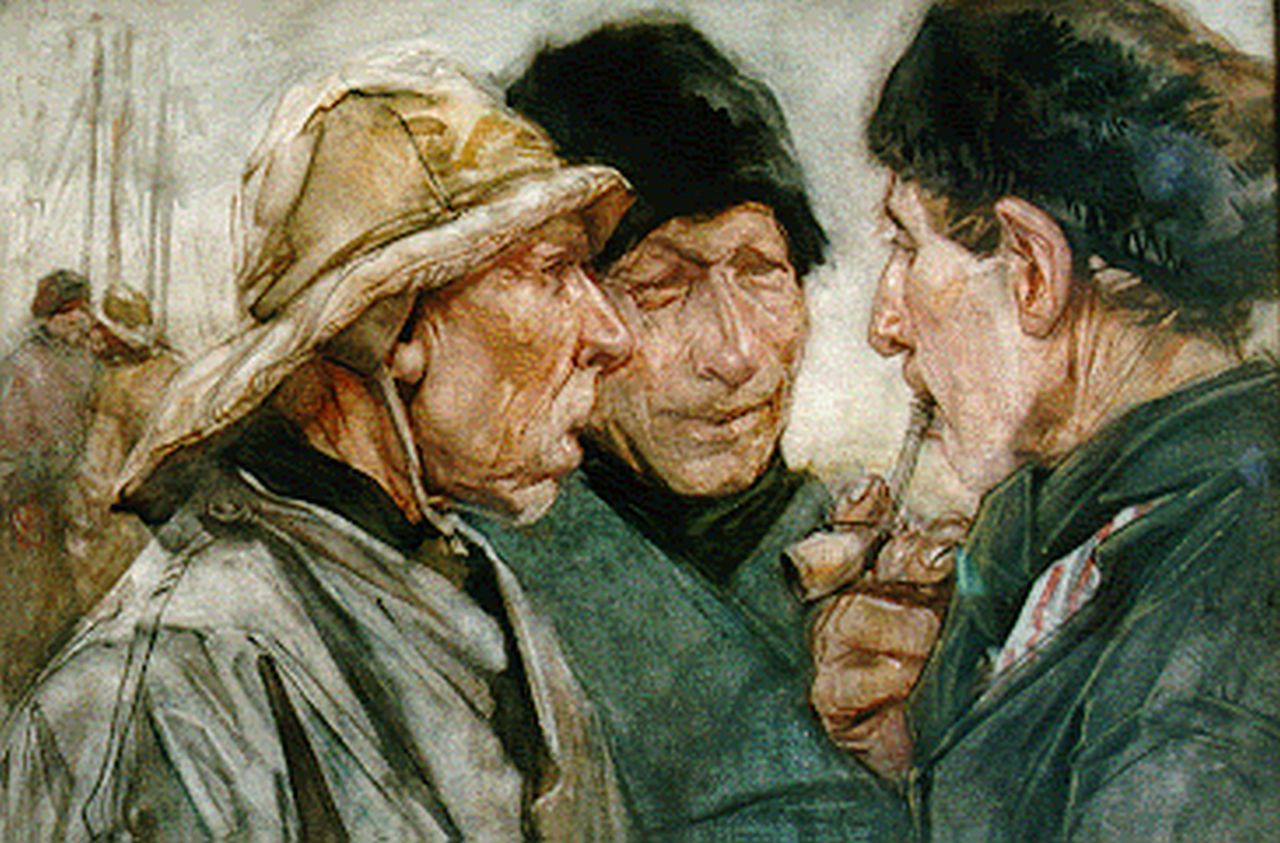 Rink P.Ph.  | Paulus Philippus 'Paul' Rink, Three fishermen from Volendam, watercolour on paper 50.5 x 68.5 cm, signed l.r. and dated '03