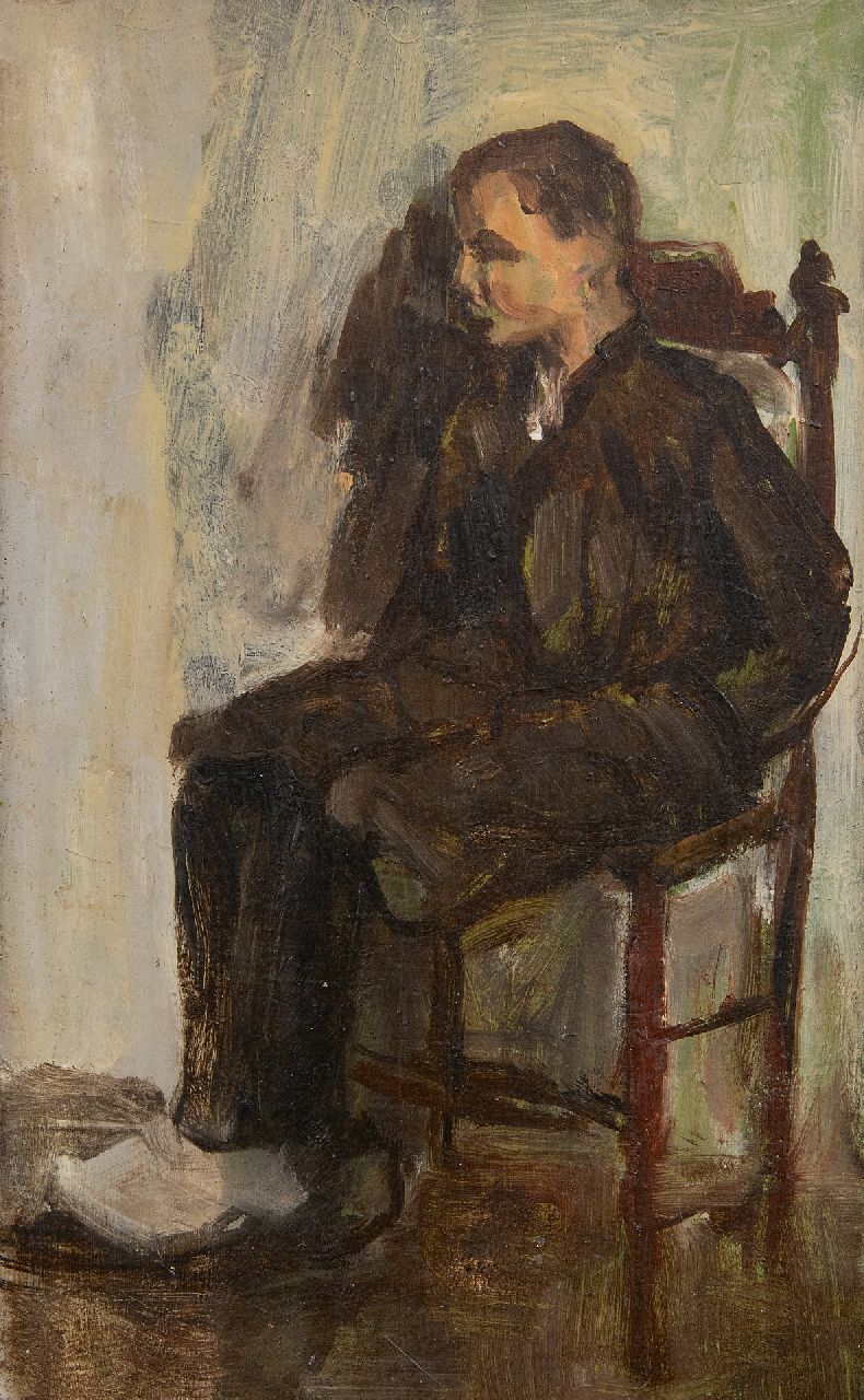 Fritzlin M.C.L. | Maria Charlotta 'Louise' Fritzlin | Paintings offered for sale | A young man seated, oil on board laid down on panel 24.8 x 15.3 cm, painted 1908 Fritzlin M.C.L. | Maria Charlotta 'Louise' Fritzlin | Paintings offered for sale | A young man seated, oil on board laid down on panel 24.8 x 15.3 cm, painted 1908
