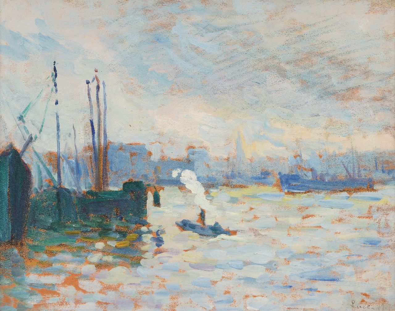 Luce M.  | Maximilien Luce | Paintings offered for sale | The Maas at Feijenoord, Rotterdam, oil on painter's board 27.1 x 34.2 cm, dated 1907