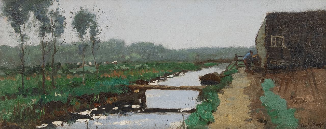 Kuijpers C. | Cornelis Kuijpers | Paintings offered for sale | Landschaft mit Bauer und Bauernscheune an einem Graben, oil on canvas 24.6 x 57.8 cm, signed l.r. Kuijpers C. | Cornelis Kuijpers | Paintings offered for sale | Landschaft mit Bauer und Bauernscheune an einem Graben, oil on canvas 24.6 x 57.8 cm, signed l.r.