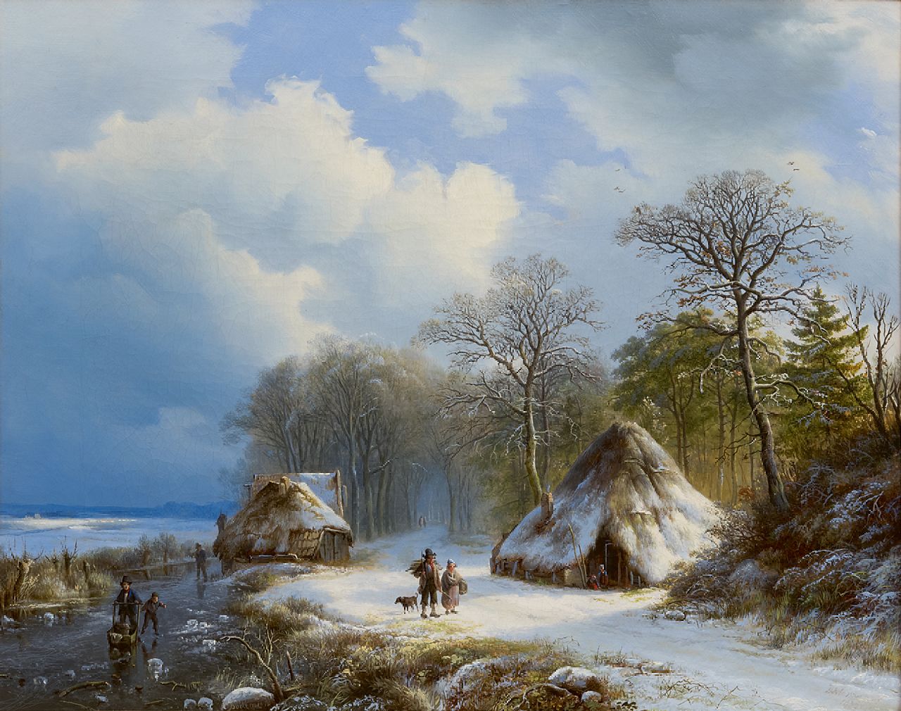 Bodeman W.  | Willem Bodeman | Paintings offered for sale | A winter landscape with skaters and wood gatherers, oil on canvas 43.0 x 54.0 cm, signed l.c. and l.r. (indistinctly) and dated '38 and 1838