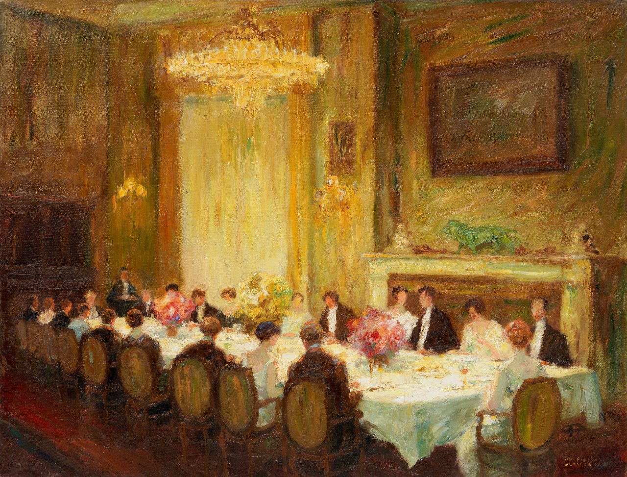 Pippel O.E.  | 'Otto' Eduard Pippel, Dinner at night, oil on canvas 63.7 x 79.7 cm, signed l.r. and dated 'Planegg' 1909