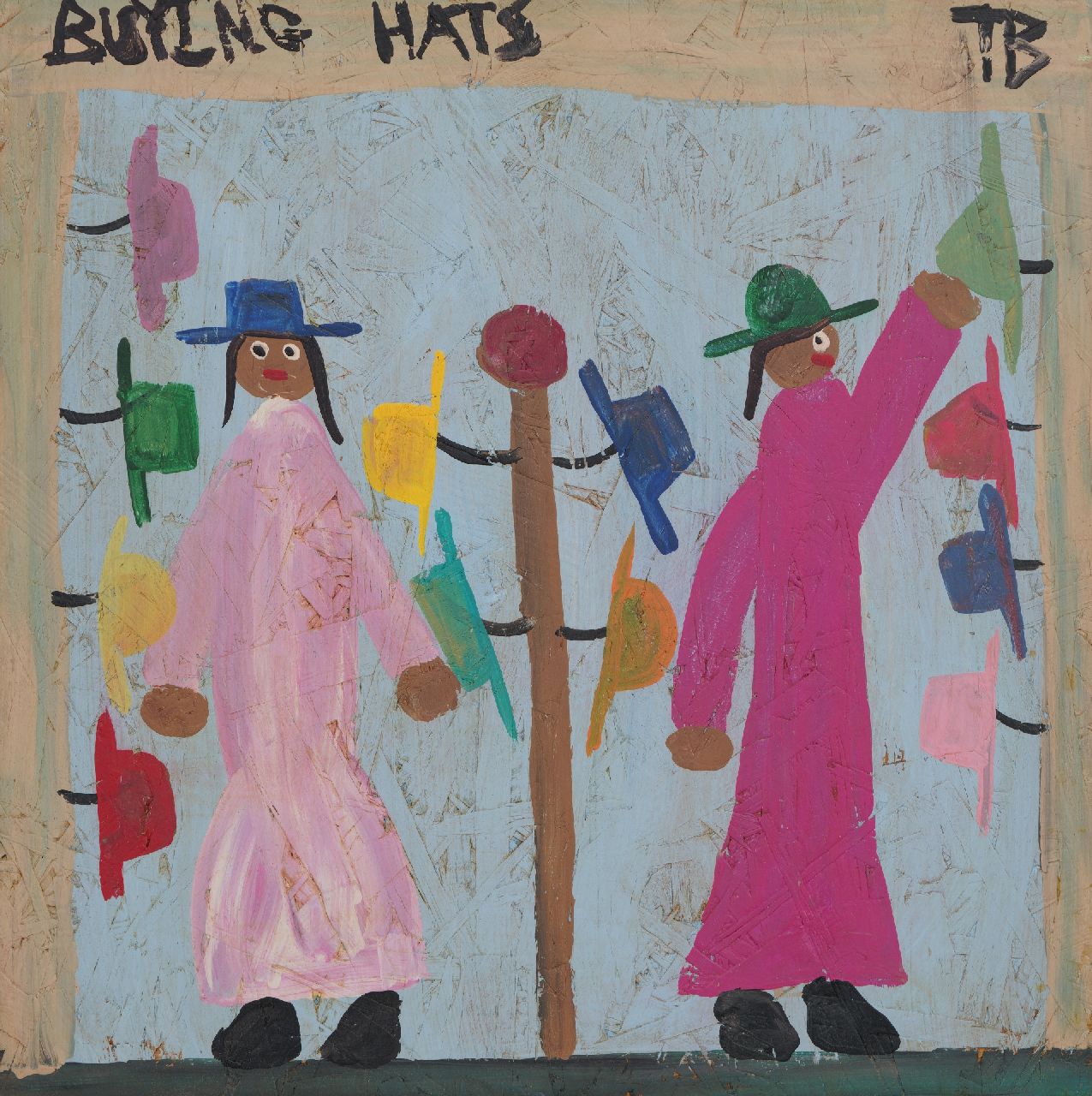 Brown T.  | Timothy 'Tim' Brown | Paintings offered for sale | Buying hats, oil on panel 45.0 x 45.0 cm, signed u.r.