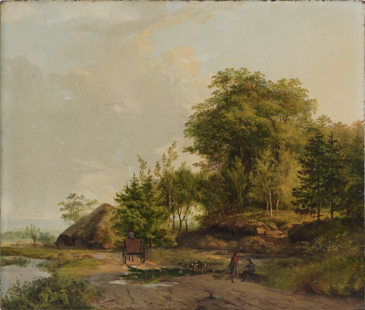 Koekkoek B.C. | Barend Cornelis Koekkoek | Paintings offered for sale | Summer landscape with travelers and a horse and cart, oil on panel 34.7 x 40.7 cm, 1823-1826 Koekkoek B.C. | Barend Cornelis Koekkoek | Paintings offered for sale | Summer landscape with travelers and a horse and cart, oil on panel 34.7 x 40.7 cm, 1823-1826