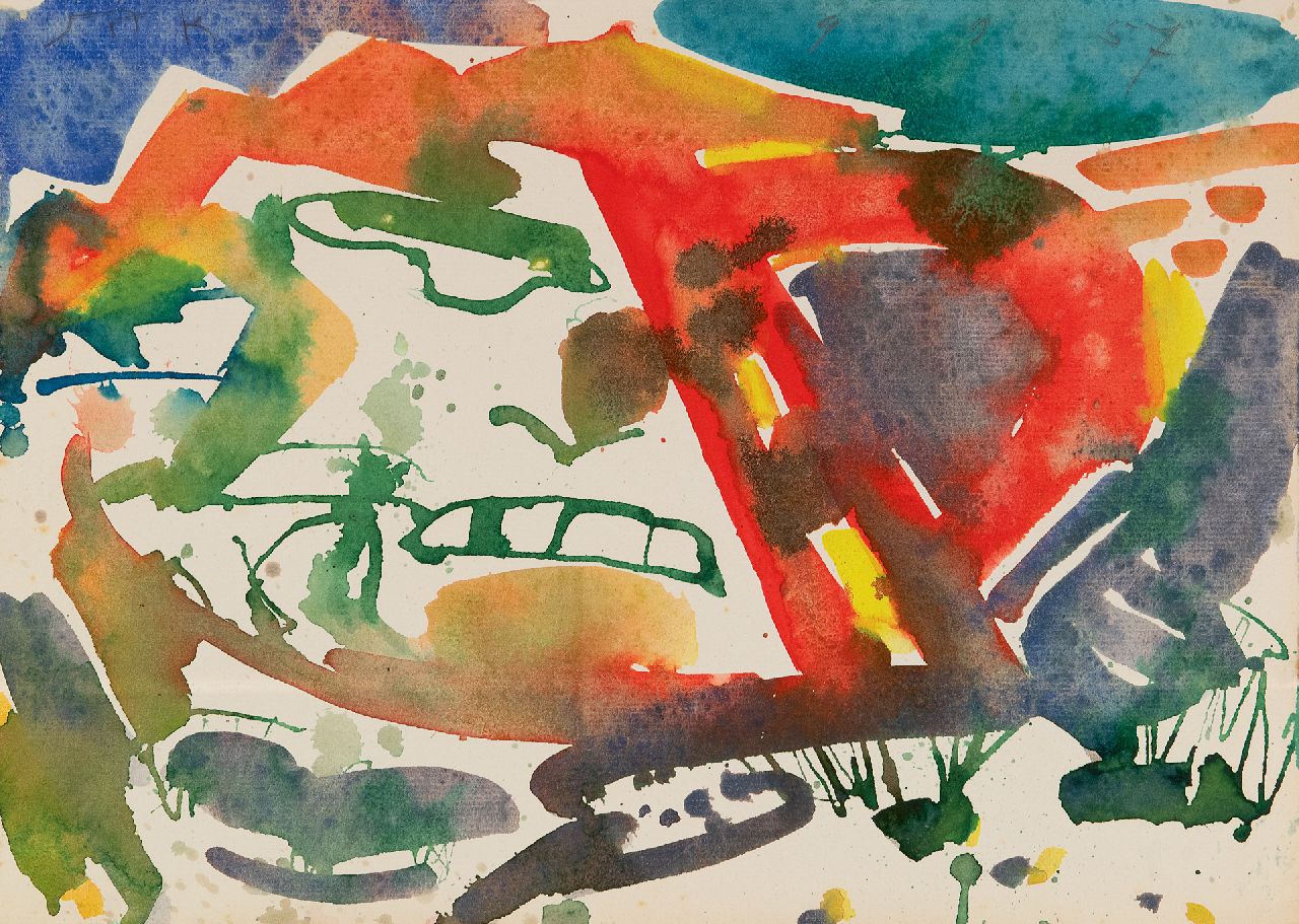 Jordens J.G.  | 'Jan' Gerrit Jordens | Watercolours and drawings offered for sale | Landscape, Schiermonnikoog, watercolour and ecolyn on paper 20.3 x 28.5 cm, signed u.l. and dated 9 9 57,  without frame