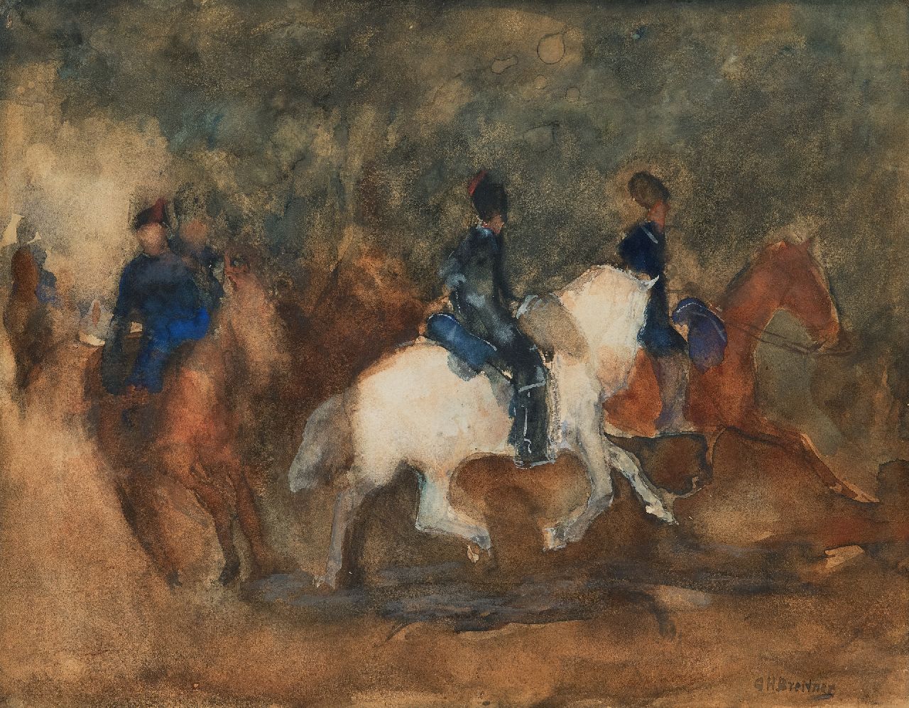 Breitner G.H. | George Hendrik Breitner, Cavalry, watercolour on paper 25.8 x 33.8 cm, signed l.r. and painted ca. 1905 Breitner G.H. | George Hendrik Breitner, Cavalry, watercolour on paper 25.8 x 33.8 cm, signed l.r. and painted ca. 1905