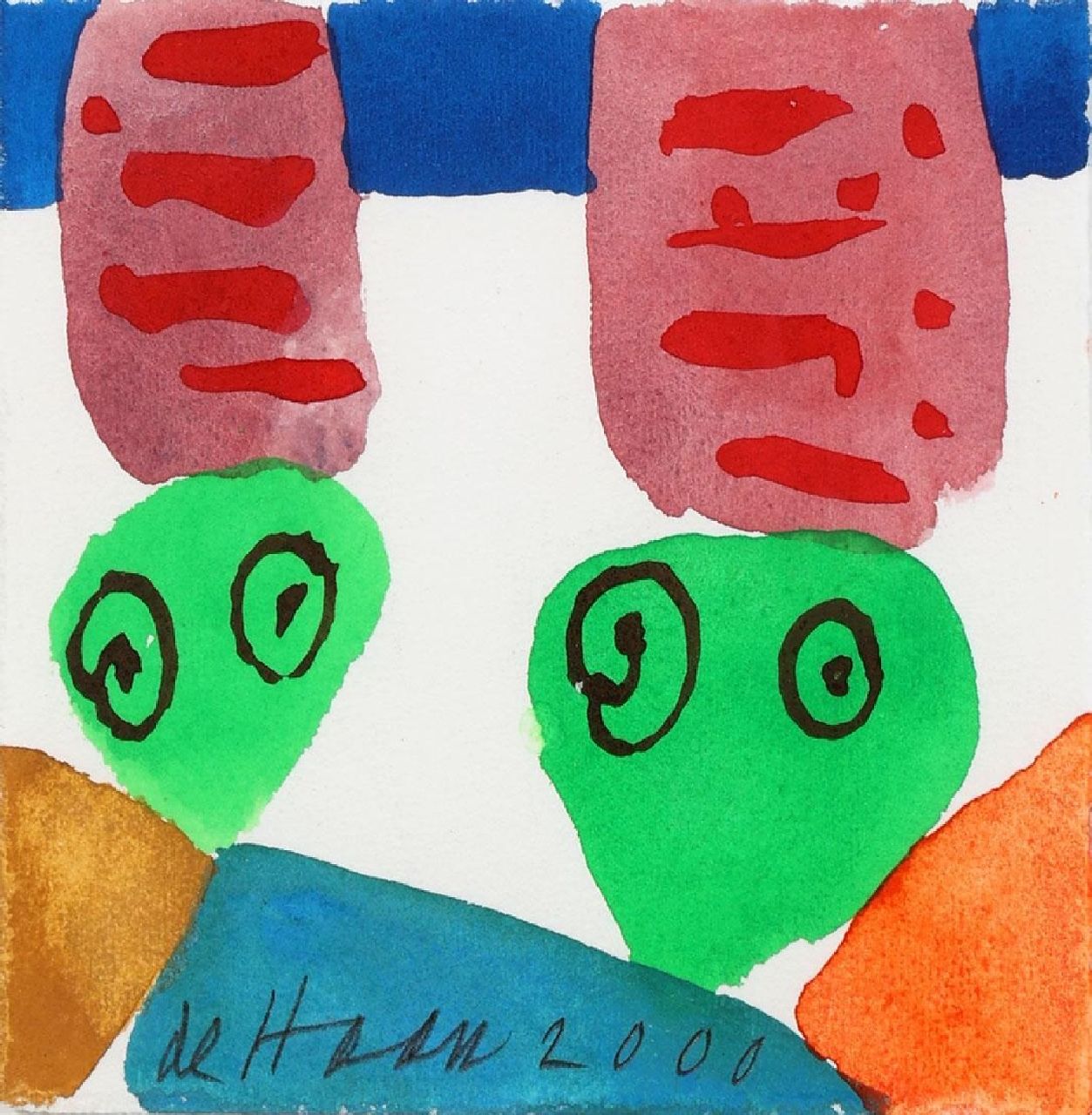 Haan J. de | Jurjen de Haan | Watercolours and drawings offered for sale | Composition, gouache on paper 12.0 x 12.0 cm, signed l.c. and dated 2000