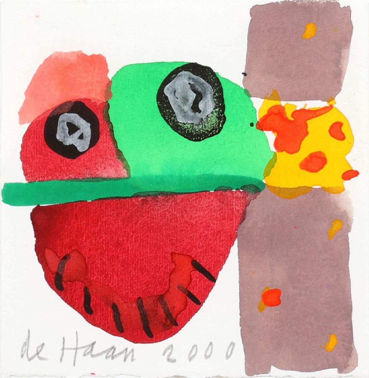 Haan J. de | Jurjen de Haan | Watercolours and drawings offered for sale | Composition, gouache on paper 12.2 x 12.0 cm, signed l.l. and dated 2000
