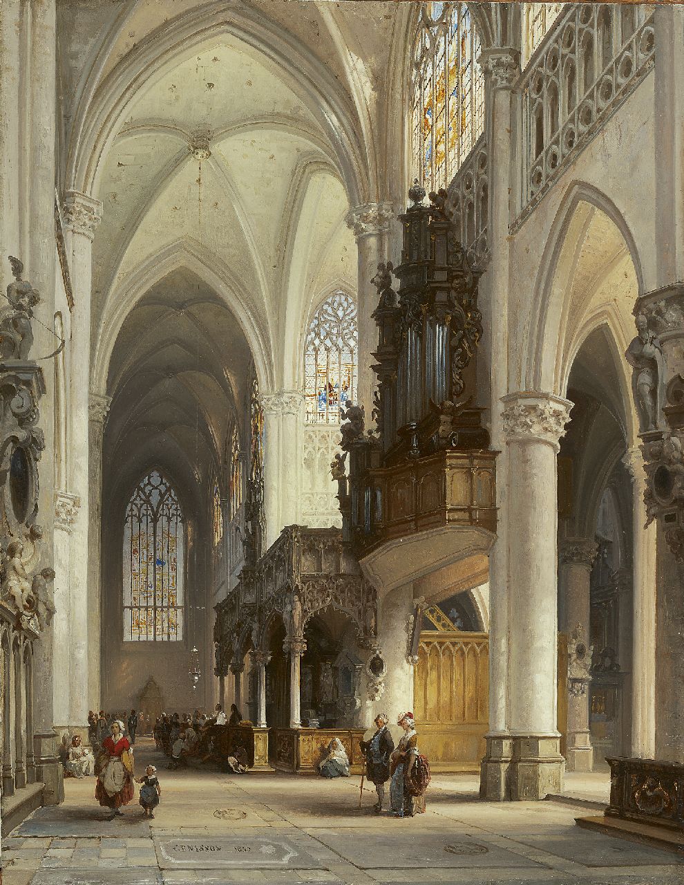 Genisson J.V.  | Jules Victor Genisson | Paintings offered for sale | Interior of the St. Gummarus church in Lier, oil on panel 47.0 x 36.5 cm, signed l.l. and dated 1850