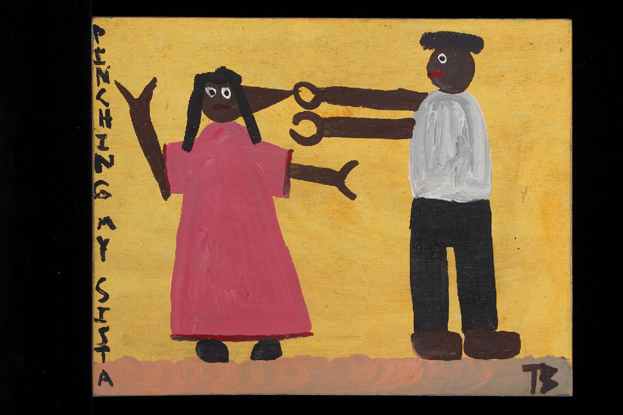 Brown T.  | Timothy 'Tim' Brown, Pinching my sista, acrylic on panel 33.7 x 42.8 cm, signed l.r. with initials and ca 1995