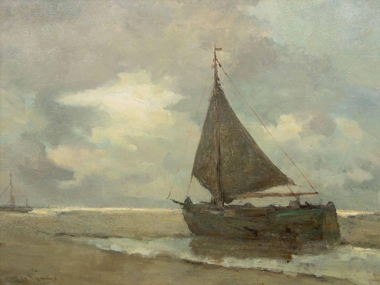 Weissenbruch H.J.  | Hendrik Johannes 'J.H.' Weissenbruch | Paintings offered for sale | Ship on the beach of Zeeland, oil on canvas 102.3 x 135.8 cm, signed l.l. and dated 1901