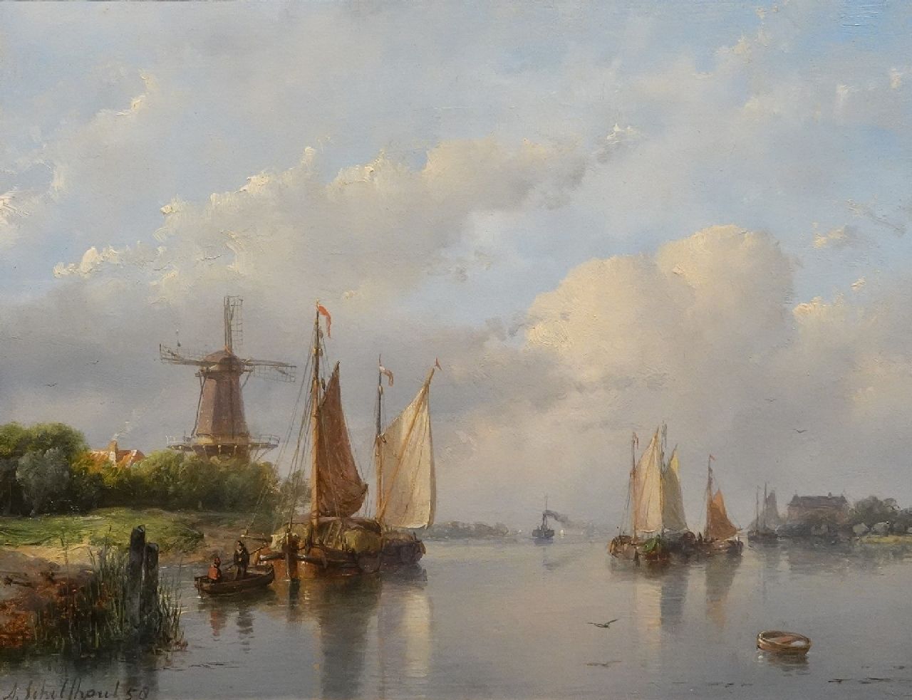 Schelfhout A. | Andreas Schelfhout | Paintings offered for sale | A summer river view with sailing ships, a steamship in the distance., oil on panel 22.0 x 29.0 cm, signed l.l. and dated '58 Schelfhout A. | Andreas Schelfhout | Paintings offered for sale | A summer river view with sailing ships, a steamship in the distance., oil on panel 22.0 x 29.0 cm, signed l.l. and dated '58