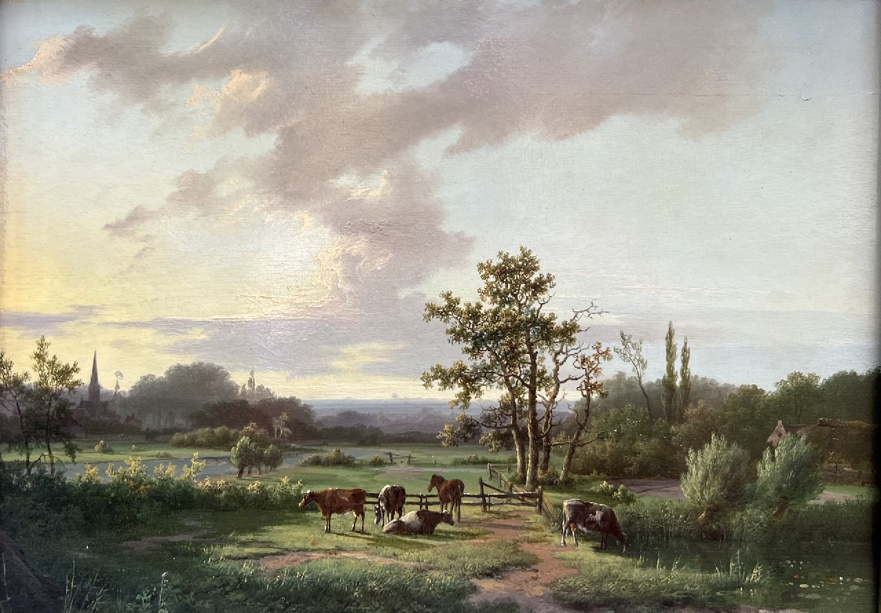 Koekkoek I M.A. | Marinus Adrianus Koekkoek I | Paintings offered for sale | Wide summer landscape with cattle, oil on panel 25.3 x 34.6 cm Koekkoek I M.A. | Marinus Adrianus Koekkoek I | Paintings offered for sale | Wide summer landscape with cattle, oil on panel 25.3 x 34.6 cm