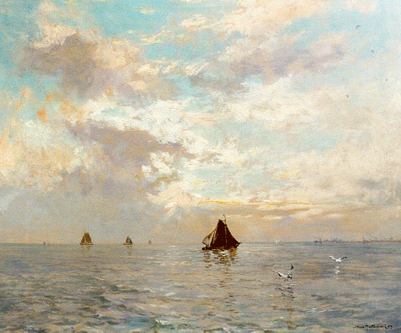 Mastenbroek J.H. van | Johan Hendrik van Mastenbroek | Paintings offered for sale | Evening twilight, IJsselmeer, oil on canvas 50.0 x 60.0 cm, signed l.r. and dated 1939 Mastenbroek J.H. van | Johan Hendrik van Mastenbroek | Paintings offered for sale | Evening twilight, IJsselmeer, oil on canvas 50.0 x 60.0 cm, signed l.r. and dated 1939