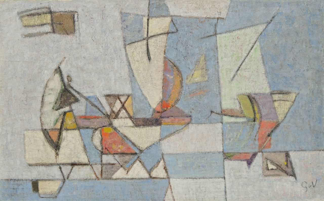 Velde G. van | Gerardus 'Geer' van Velde, Composition, oil on canvas 38.0 x 60.6 cm, signed l.r. with initials and painted ca. 1944-1947 Velde G. van | Gerardus 'Geer' van Velde, Composition, oil on canvas 38.0 x 60.6 cm, signed l.r. with initials and painted ca. 1944-1947