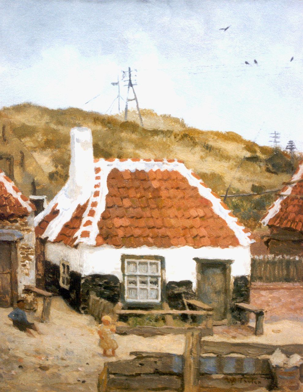 Tholen W.B.  | Willem Bastiaan Tholen, Houses behind the dunes, oil on panel 31.8 x 24.2 cm, signed l.r.