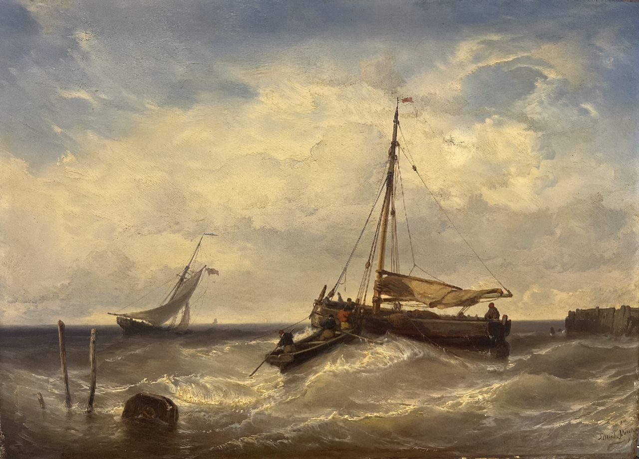 Meijer J.H.L. | Johan Hendrik 'Louis' Meijer | Paintings offered for sale | Fishing vessel at anchor off the coast, oil on canvas 30.3 x 42.0 cm, signed l.r. Meijer J.H.L. | Johan Hendrik 'Louis' Meijer | Paintings offered for sale | Fishing vessel at anchor off the coast, oil on canvas 30.3 x 42.0 cm, signed l.r.